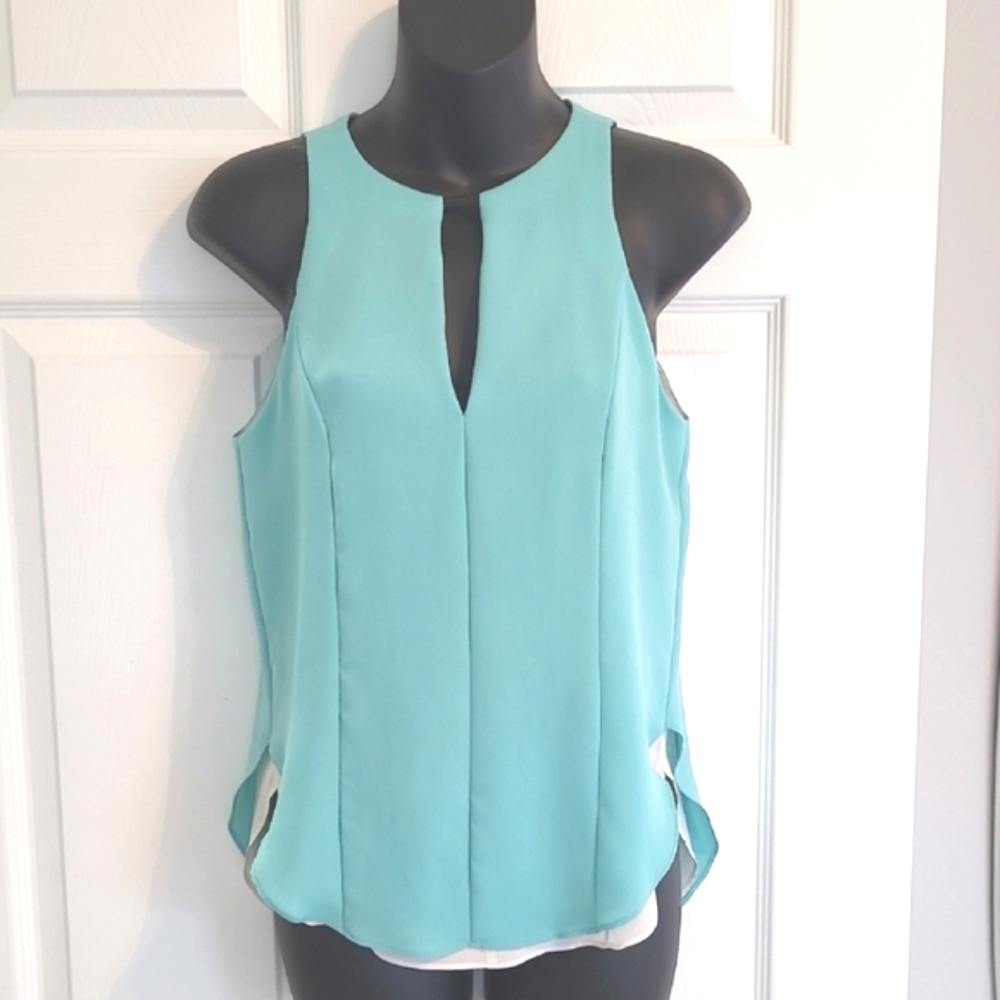 Rag & Bone Panelled Aqua Turquoise Silk Front Slit High Neck Tank Shell XS